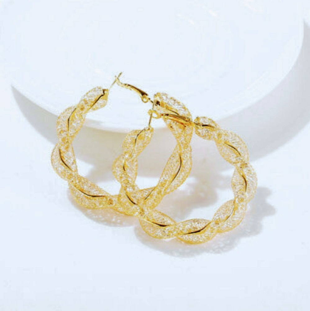 5⭐Rated! Geometric Crystal Twist Hoops - Picture 2 of 4
